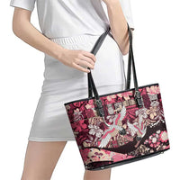 Japanese Hawaiian Crane Leather Tote Bag Soft Pink Tapa Patchwork Pattern LT9 - Polynesian Pride