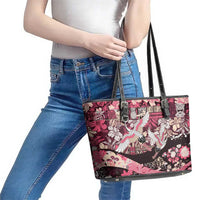 Japanese Hawaiian Crane Leather Tote Bag Soft Pink Tapa Patchwork Pattern LT9 - Polynesian Pride