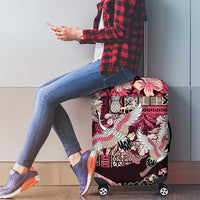 Japanese Hawaiian Crane Luggage Cover Soft Pink Tapa Patchwork Pattern