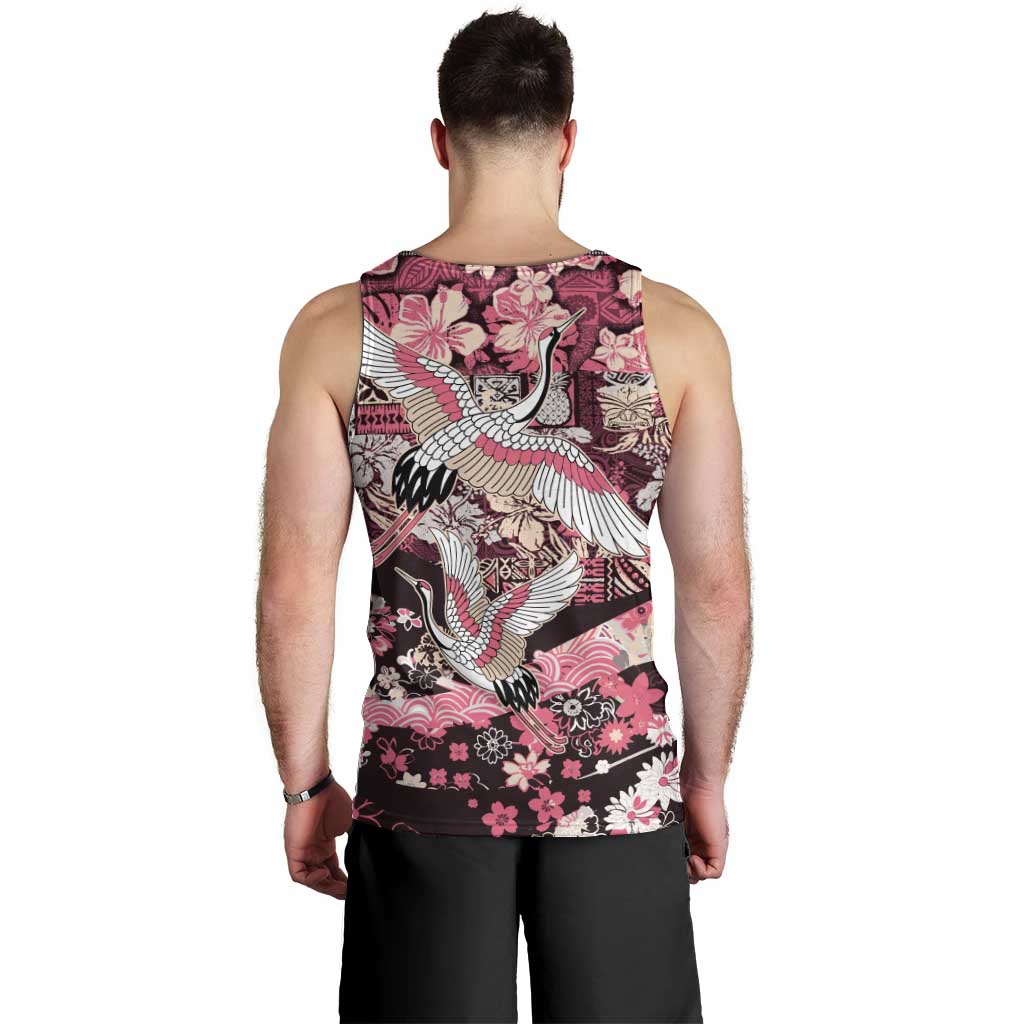 Japanese Hawaiian Crane Men Tank Top Soft Pink Tapa Patchwork Pattern LT9 - Polynesian Pride
