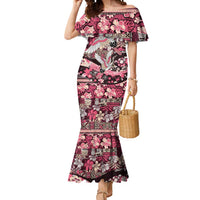 Japanese Hawaiian Crane Mermaid Dress Soft Pink Tapa Patchwork Pattern LT9 Women Pink - Polynesian Pride