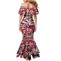 Japanese Hawaiian Crane Mermaid Dress Soft Pink Tapa Patchwork Pattern LT9 - Polynesian Pride