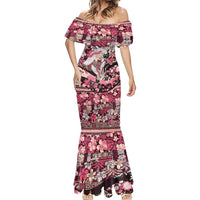 Japanese Hawaiian Crane Mermaid Dress Soft Pink Tapa Patchwork Pattern LT9 - Polynesian Pride