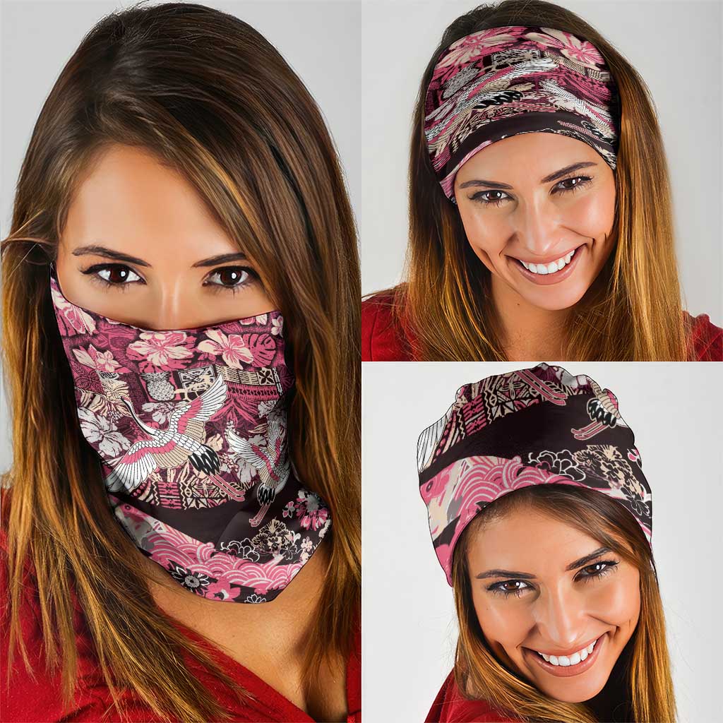 Japanese Hawaiian Crane Neck Gaiter Soft Pink Tapa Patchwork Pattern