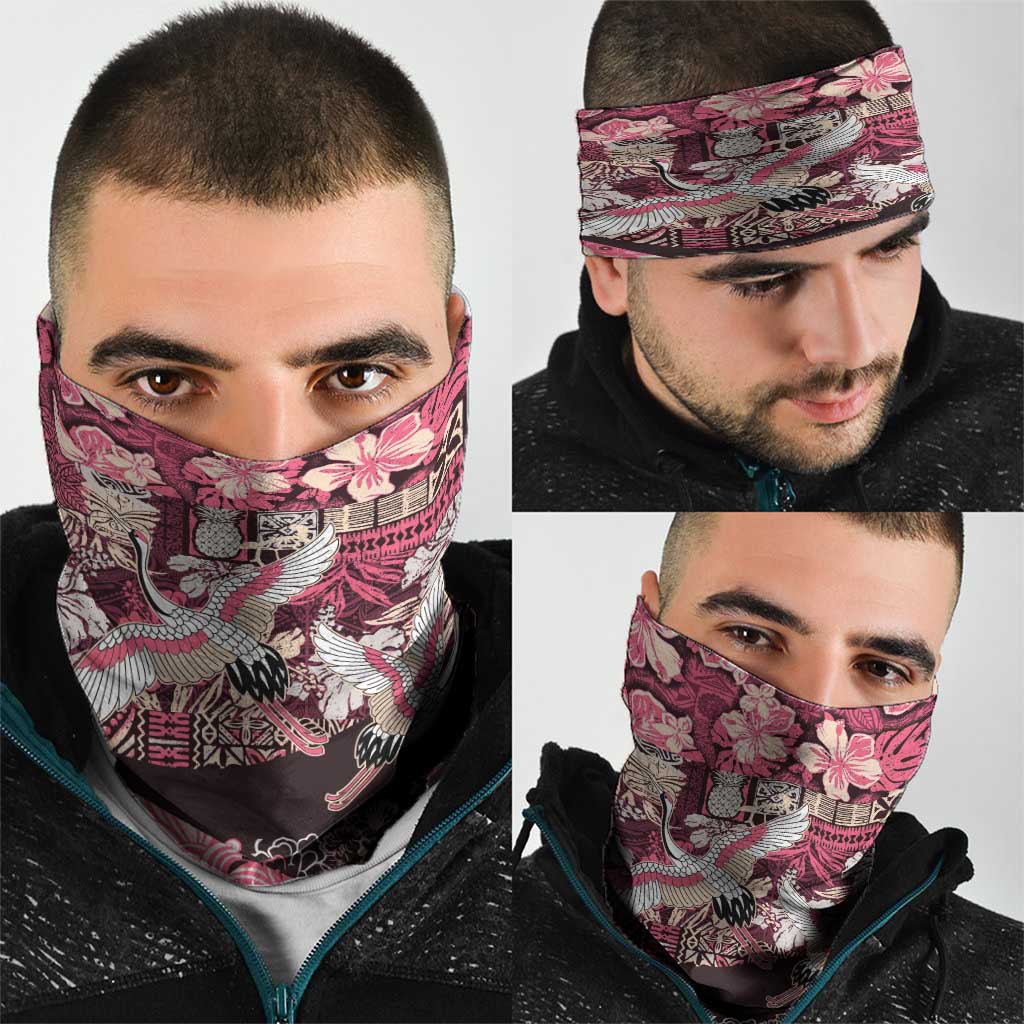 Japanese Hawaiian Crane Neck Gaiter Soft Pink Tapa Patchwork Pattern