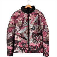 Japanese Hawaiian Crane Padded Jacket Soft Pink Tapa Patchwork Pattern LT9 - Polynesian Pride