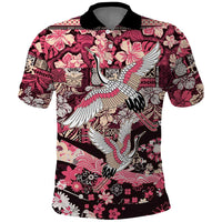 Japanese Hawaiian Crane Polo Shirt Soft Pink Tapa Patchwork Pattern LT9 Pink - Polynesian Pride