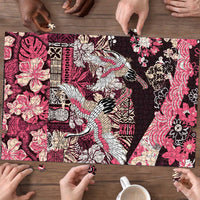 Japanese Hawaiian Crane Puzzle Soft Pink Tapa Patchwork Pattern LT9 - Polynesian Pride