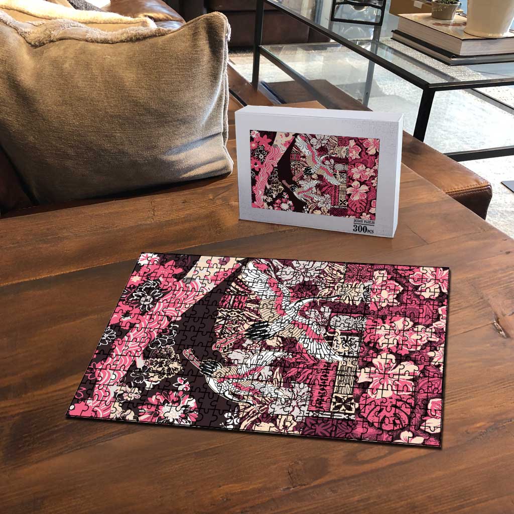 Japanese Hawaiian Crane Puzzle Soft Pink Tapa Patchwork Pattern LT9 - Polynesian Pride