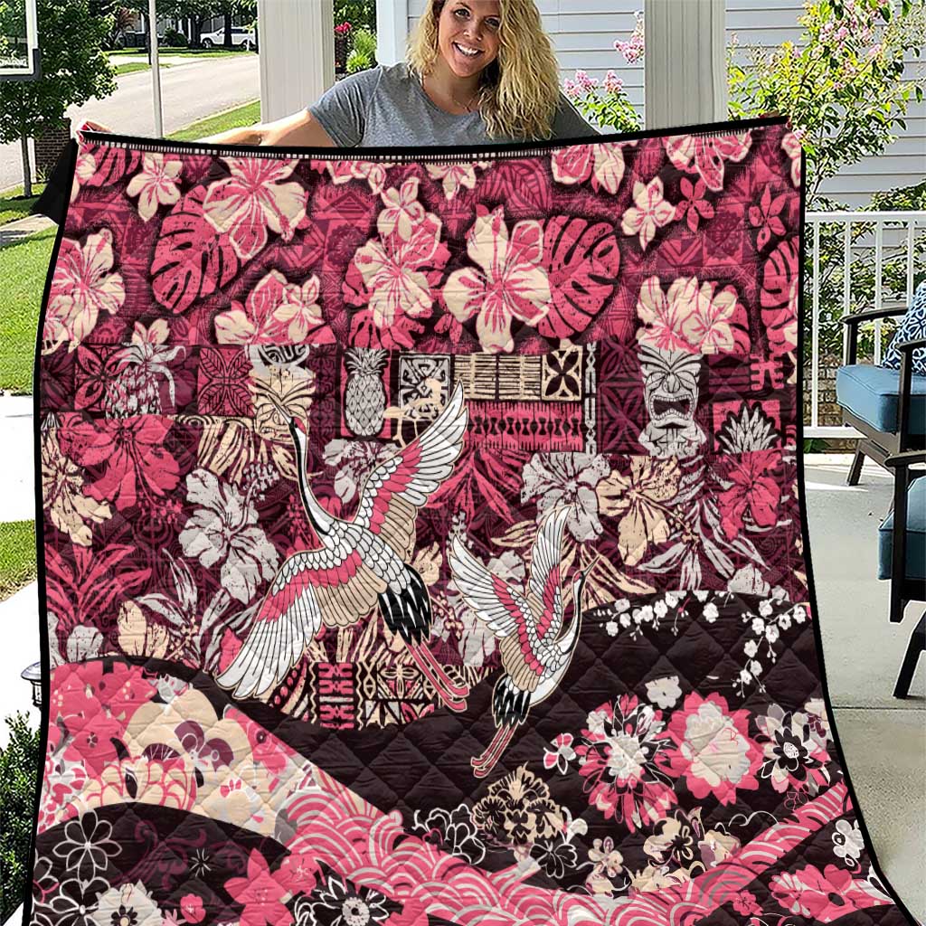 Japanese Hawaiian Crane Quilt Soft Pink Tapa Patchwork Pattern