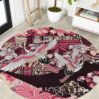 Japanese Hawaiian Crane Round Carpet Soft Pink Tapa Patchwork Pattern LT9 Pink - Polynesian Pride