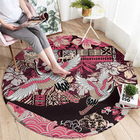 Japanese Hawaiian Crane Round Carpet Soft Pink Tapa Patchwork Pattern LT9 - Polynesian Pride