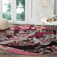Japanese Hawaiian Crane Round Carpet Soft Pink Tapa Patchwork Pattern LT9 - Polynesian Pride