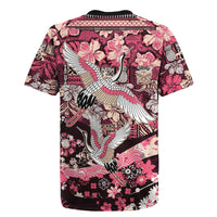 Japanese Hawaiian Crane Rugby Jersey Soft Pink Tapa Patchwork Pattern LT9 - Polynesian Pride