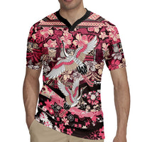 Japanese Hawaiian Crane Rugby Jersey Soft Pink Tapa Patchwork Pattern LT9 - Polynesian Pride