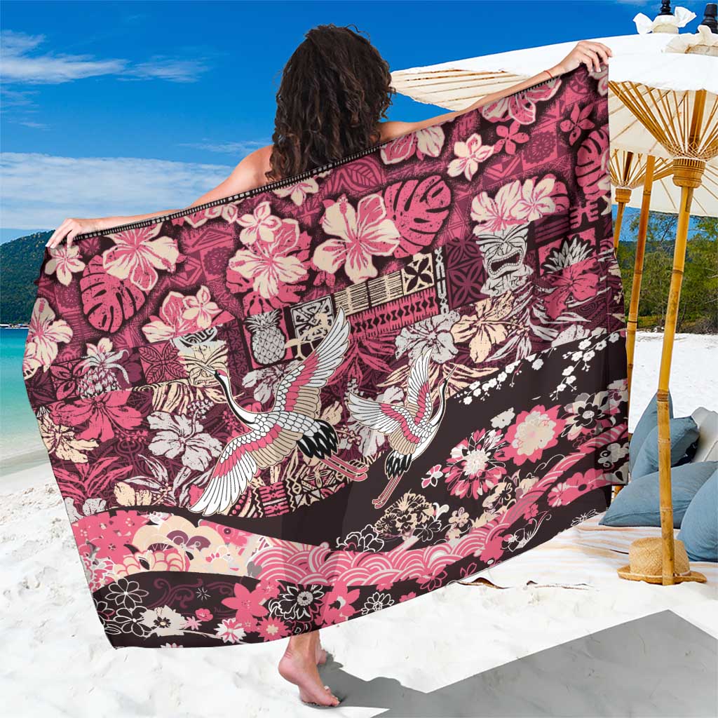 Japanese Hawaiian Crane Sarong Soft Pink Tapa Patchwork Pattern LT9 One Size 44 x 66 inches Pink - Polynesian Pride