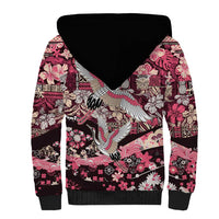 Japanese Hawaiian Crane Sherpa Hoodie Soft Pink Tapa Patchwork Pattern LT9 - Polynesian Pride