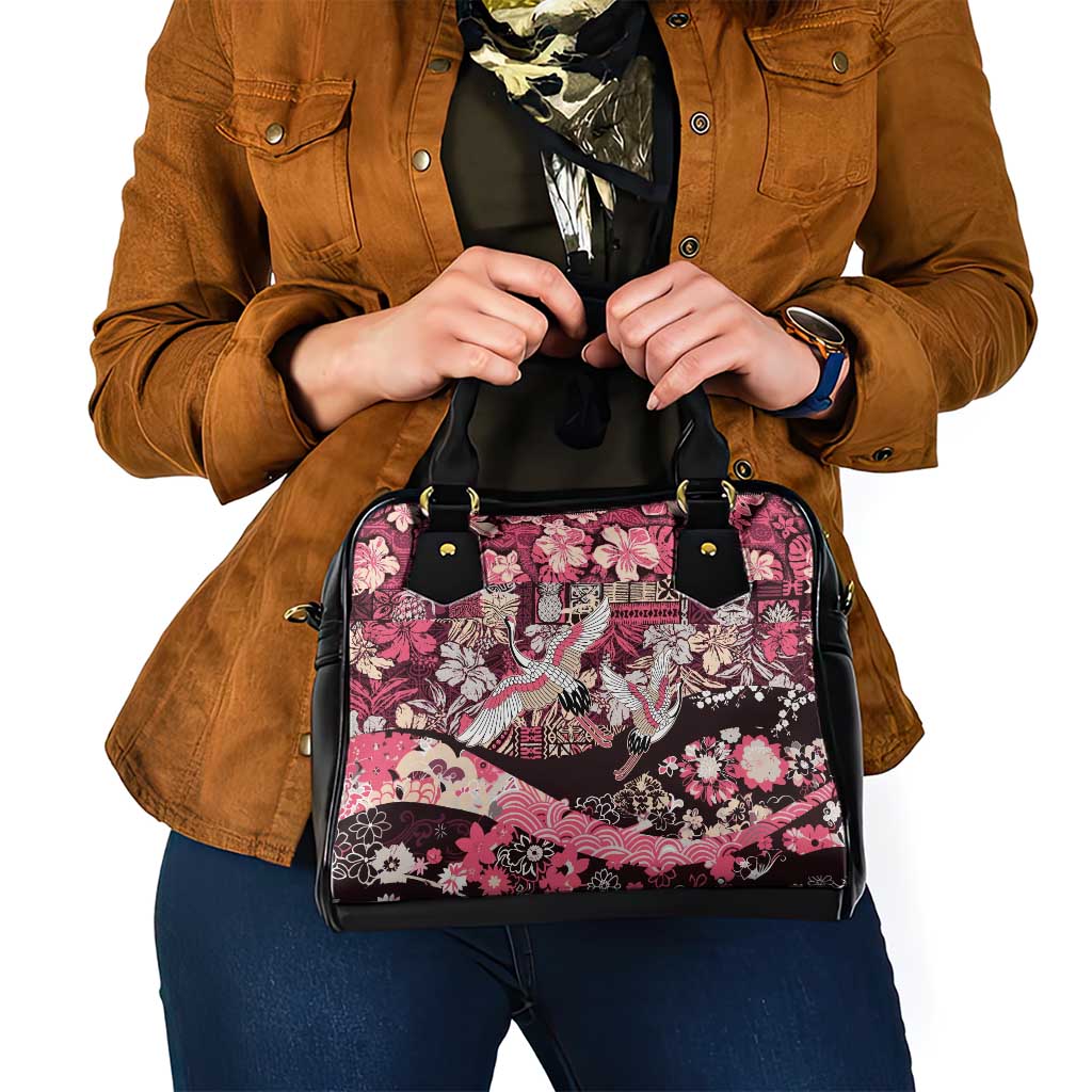 Japanese Hawaiian Crane Shoulder Handbag Soft Pink Tapa Patchwork Pattern LT9 - Polynesian Pride