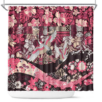 Japanese Hawaiian Crane Shower Curtain Soft Pink Tapa Patchwork Pattern LT9 Pink - Polynesian Pride