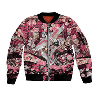 Japanese Hawaiian Crane Sleeve Zip Bomber Jacket Soft Pink Tapa Patchwork Pattern LT9 Unisex Pink - Polynesian Pride