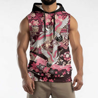 Japanese Hawaiian Crane Sleeveless Hoodie Soft Pink Tapa Patchwork Pattern LT9 - Polynesian Pride