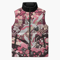 Japanese Hawaiian Crane Sleeveless Puffer Jacket Soft Pink Tapa Patchwork Pattern LT9 Unisex Pink - Polynesian Pride