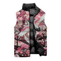 Japanese Hawaiian Crane Sleeveless Puffer Jacket Soft Pink Tapa Patchwork Pattern LT9 - Polynesian Pride