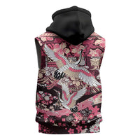 Japanese Hawaiian Crane Sleeveless Zip Hoodie Soft Pink Tapa Patchwork Pattern