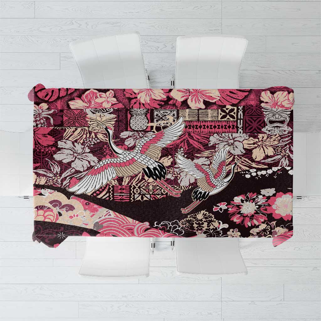 Japanese Hawaiian Crane Tablecloth Soft Pink Tapa Patchwork Pattern LT9 Pink - Polynesian Pride