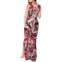 Japanese Hawaiian Crane Tank Maxi Dress Soft Pink Tapa Patchwork Pattern LT9 - Polynesian Pride