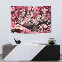 Japanese Hawaiian Crane Tapestry Soft Pink Tapa Patchwork Pattern LT9 - Polynesian Pride