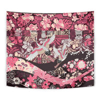 Japanese Hawaiian Crane Tapestry Soft Pink Tapa Patchwork Pattern LT9 - Polynesian Pride