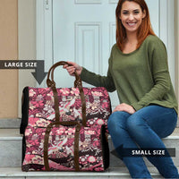 Japanese Hawaiian Crane Travel Bag Soft Pink Tapa Patchwork Pattern