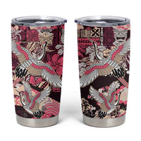Japanese Hawaiian Crane Tumbler Cup Soft Pink Tapa Patchwork Pattern LT9 Pink - Polynesian Pride