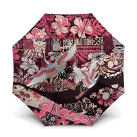 Japanese Hawaiian Crane Umbrella Soft Pink Tapa Patchwork Pattern LT9 One Size Folded 11.42 inch Opened Diameter 37.4 inch Pink - Polynesian Pride