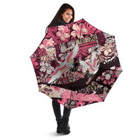Japanese Hawaiian Crane Umbrella Soft Pink Tapa Patchwork Pattern LT9 - Polynesian Pride