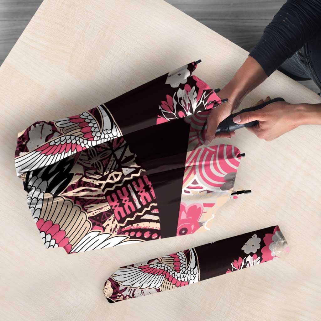 Japanese Hawaiian Crane Umbrella Soft Pink Tapa Patchwork Pattern LT9 - Polynesian Pride
