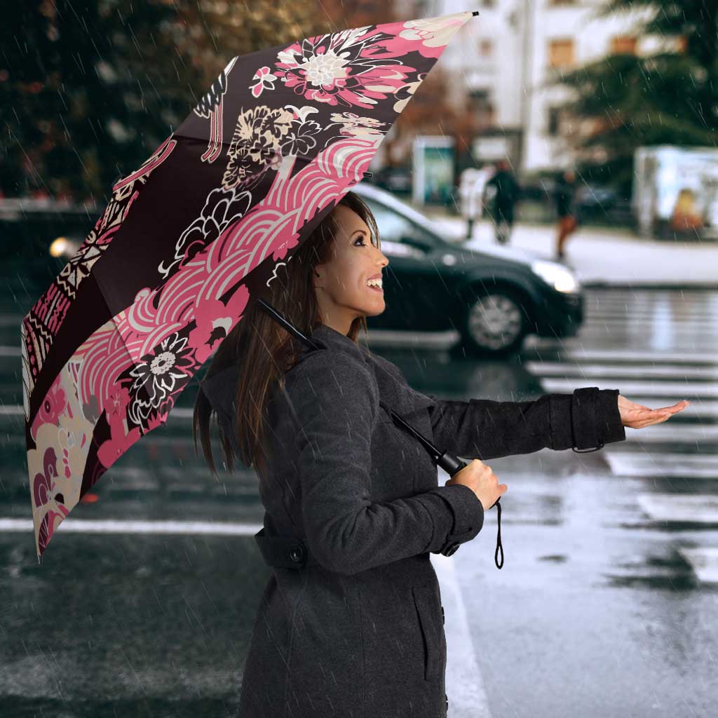 Japanese Hawaiian Crane Umbrella Soft Pink Tapa Patchwork Pattern LT9 - Polynesian Pride