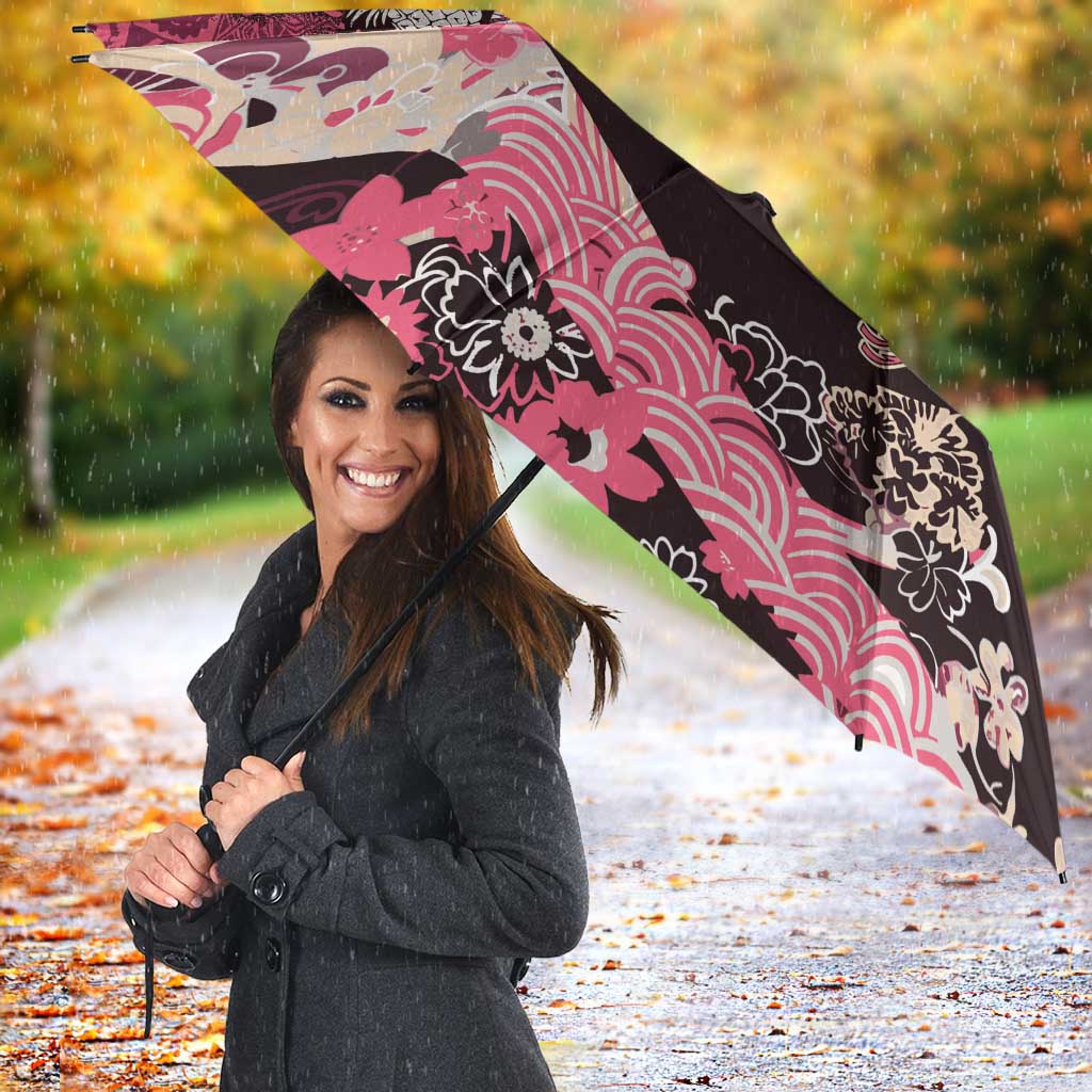 Japanese Hawaiian Crane Umbrella Soft Pink Tapa Patchwork Pattern LT9 - Polynesian Pride