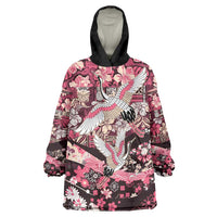 Japanese Hawaiian Crane Wearable Blanket Hoodie Soft Pink Tapa Patchwork Pattern LT9 One Size Pink - Polynesian Pride
