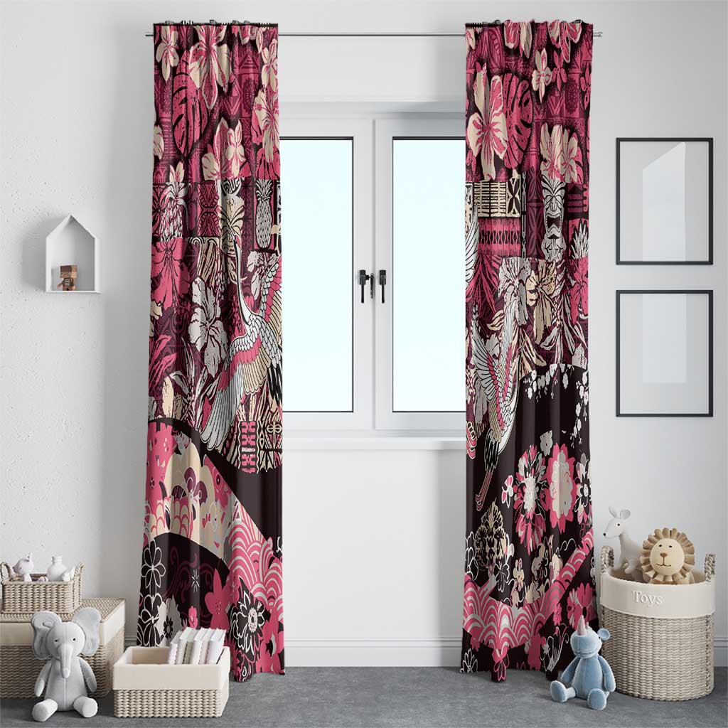 Japanese Hawaiian Crane Window Curtain Soft Pink Tapa Patchwork Pattern LT9 - Polynesian Pride
