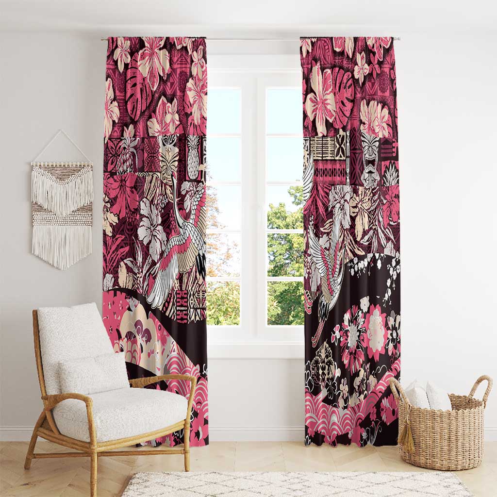 Japanese Hawaiian Crane Window Curtain Soft Pink Tapa Patchwork Pattern LT9 - Polynesian Pride