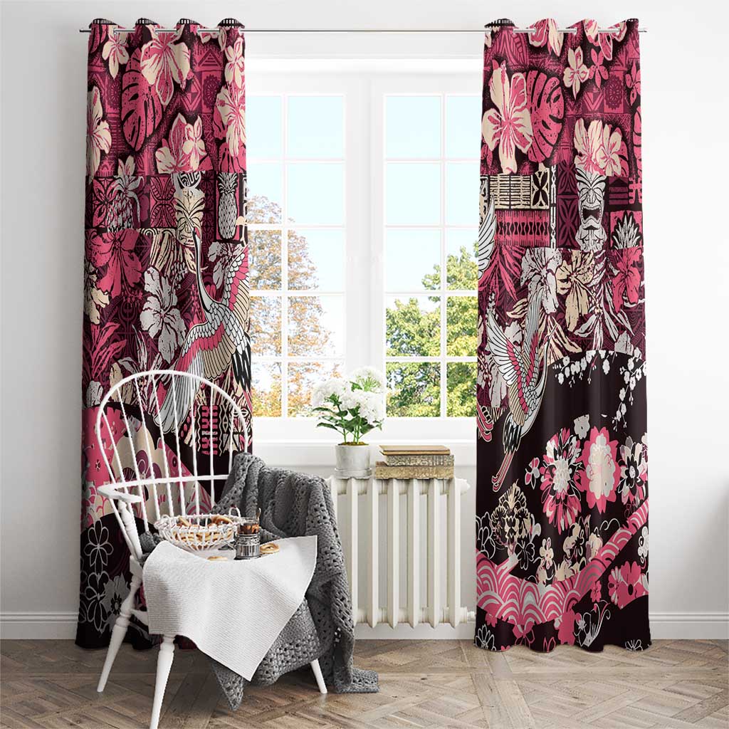 Japanese Hawaiian Crane Window Curtain Soft Pink Tapa Patchwork Pattern LT9 - Polynesian Pride