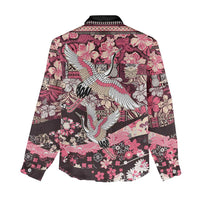 Japanese Hawaiian Crane Women Casual Shirt Soft Pink Tapa Patchwork Pattern LT9 - Polynesian Pride