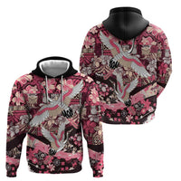 Japanese Hawaiian Crane Zip Hoodie Soft Pink Tapa Patchwork Pattern LT9 - Polynesian Pride