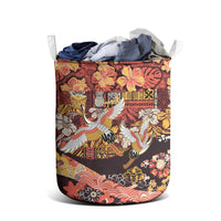 Japanese Hawaiian Crane Laundry Basket Yellow Ochre Tapa Patchwork Pattern LT9 - Polynesian Pride