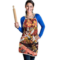 Japanese Hawaiian Crane Apron Yellow Ochre Tapa Patchwork Pattern LT9 - Polynesian Pride