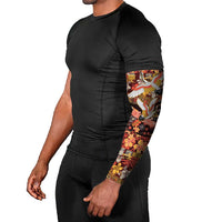 Japanese Hawaiian Crane Arm Sleeves Yellow Ochre Tapa Patchwork Pattern LT9 - Polynesian Pride