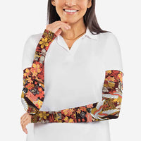 Japanese Hawaiian Crane Arm Sleeves Yellow Ochre Tapa Patchwork Pattern LT9 - Polynesian Pride