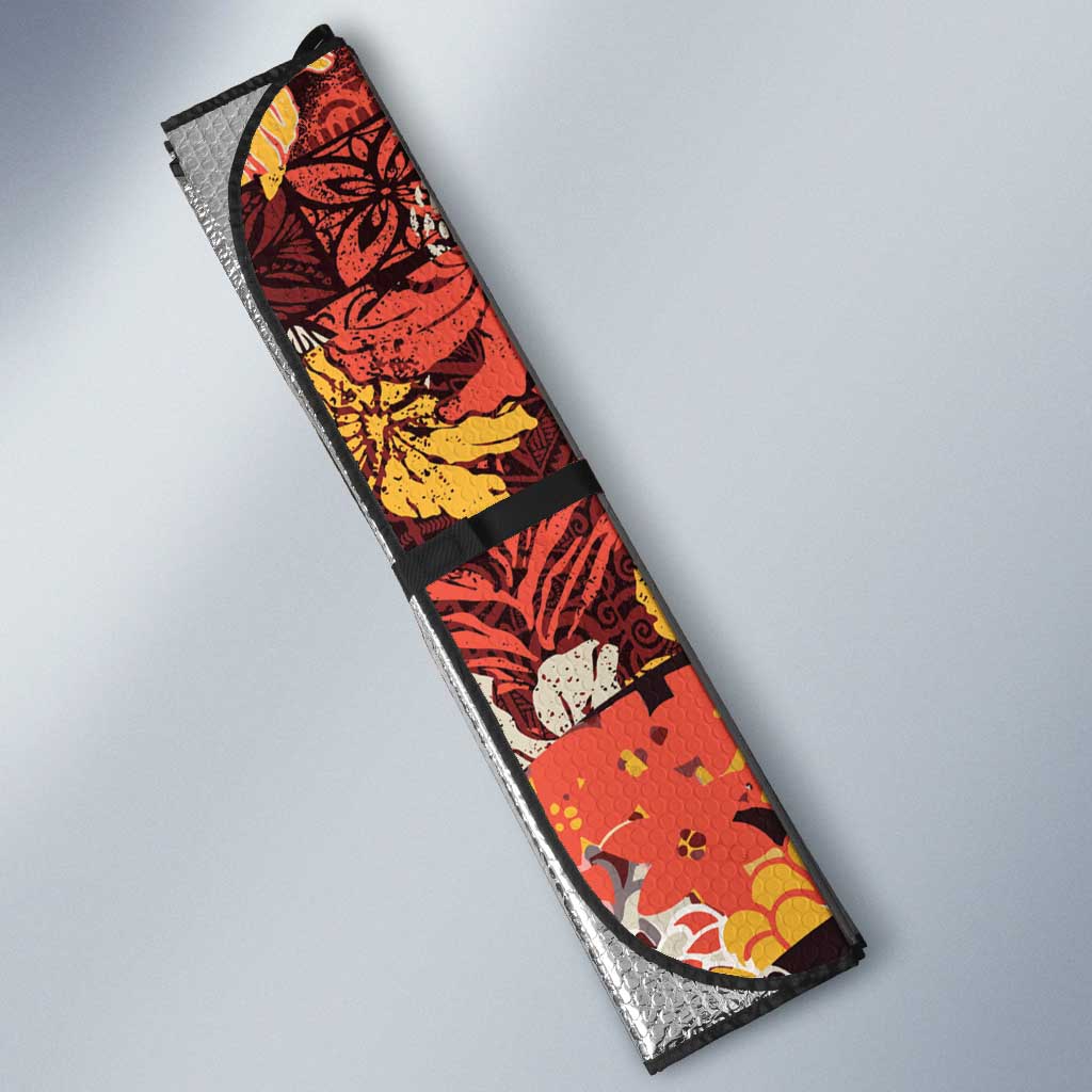 Japanese Hawaiian Crane Auto Sun Shade Yellow Ochre Tapa Patchwork Pattern LT9 - Polynesian Pride